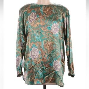 Vintage Gianna Green Teal Lilac Paisley Floral Blouse 70’s 80’s Women’s Size 8 M